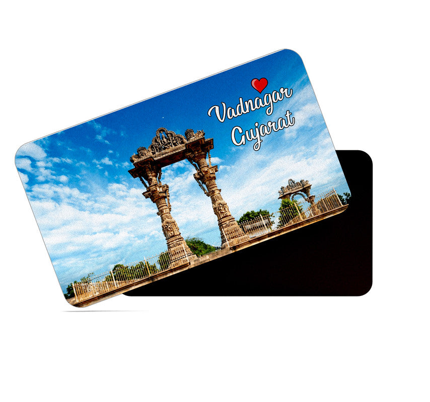 dhcrafts Rectangular Rubber Fridge Magnet / Magnetic Card Multicolor Gujrat Vadnagar Design Pack of 1 (8.6cm x 5.4cm)